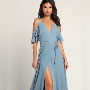 Slate blue wrap maxi dress. Size L, NWT